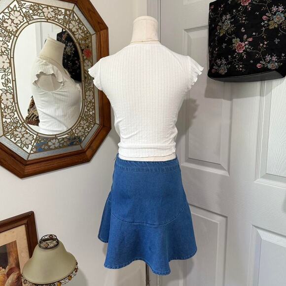 NWOT Dolls Kill Delia's Blue Denim Flared Mini Skirt S/XS - Picture 4 of 6